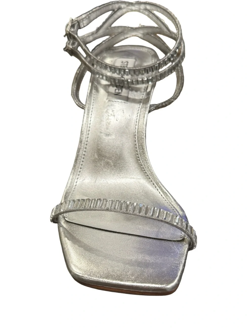 Steve Madden Silver Ankle-Strap Square-Toe Heel